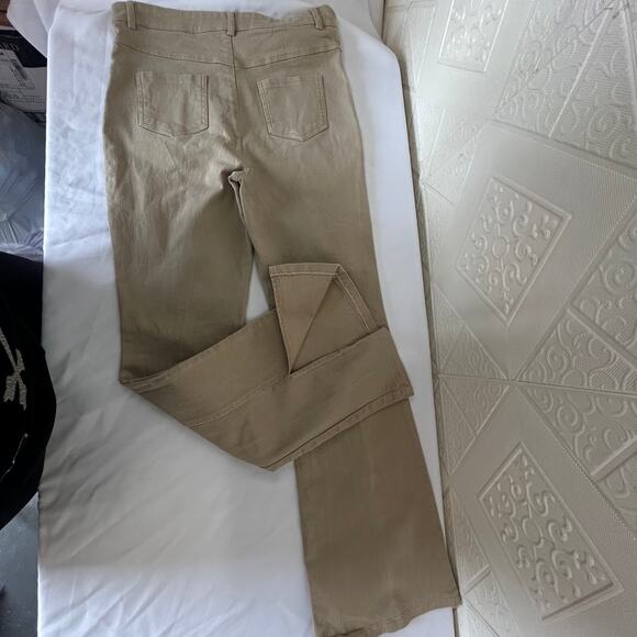 HYFVE Size Large tan slight bell bottom pants stretch see slit on bottoms decor - Picture 14 of 14